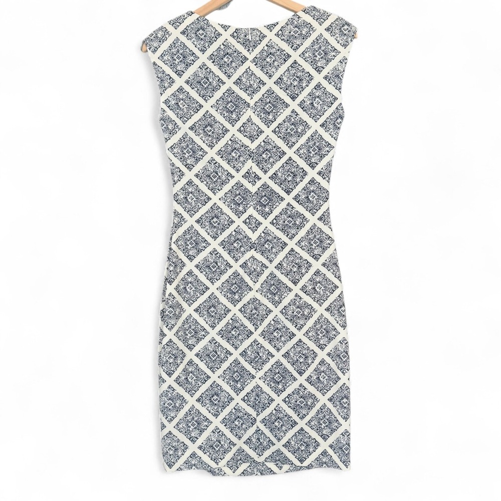 Peserico Luxury Italian White Blue Drape Cowl Neck Dress S Spring Wedding Guest - Picture 2 of 7